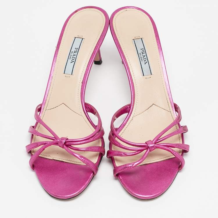 Pre Owned Prada Metallic Pink Leather Slide Sandals Size 37