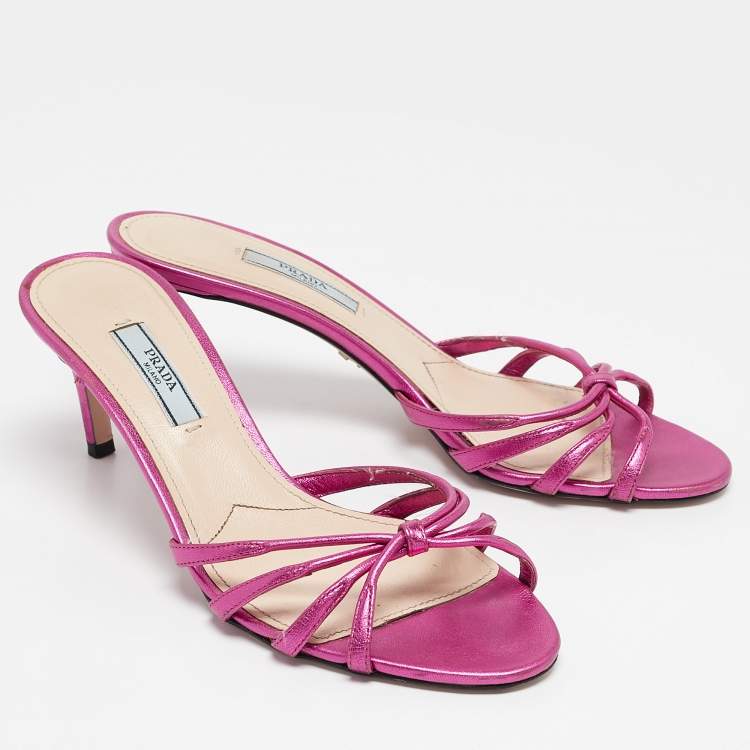 Pre Owned Prada Metallic Pink Leather Slide Sandals Size 37