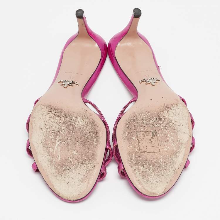 Pre Owned Prada Metallic Pink Leather Slide Sandals Size 37