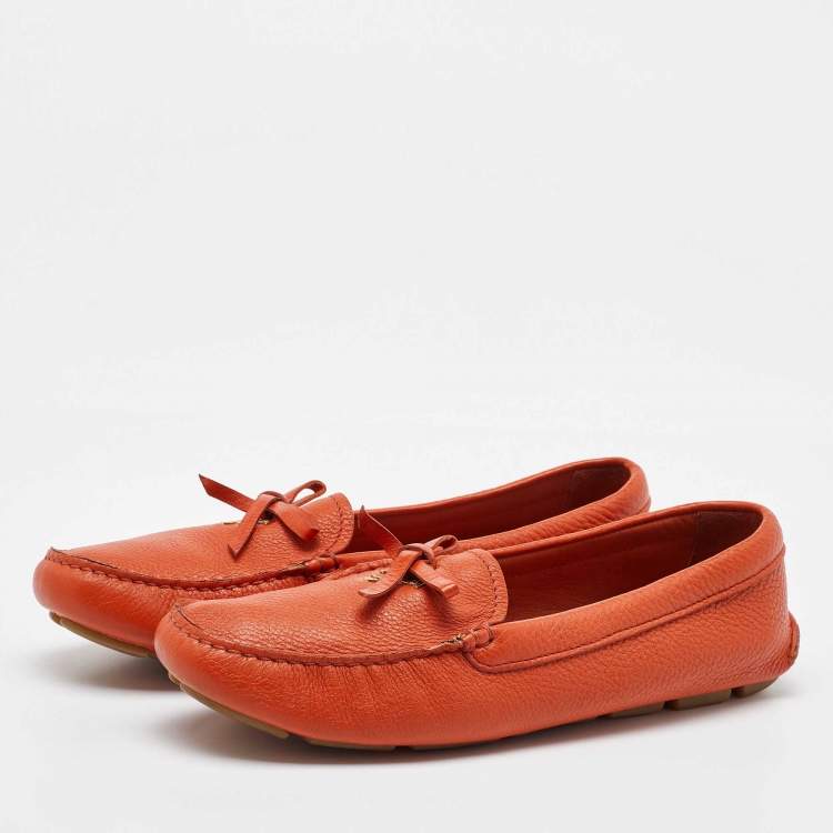 Pre Owned Prada Orange Leather Penny Loafers Size 39