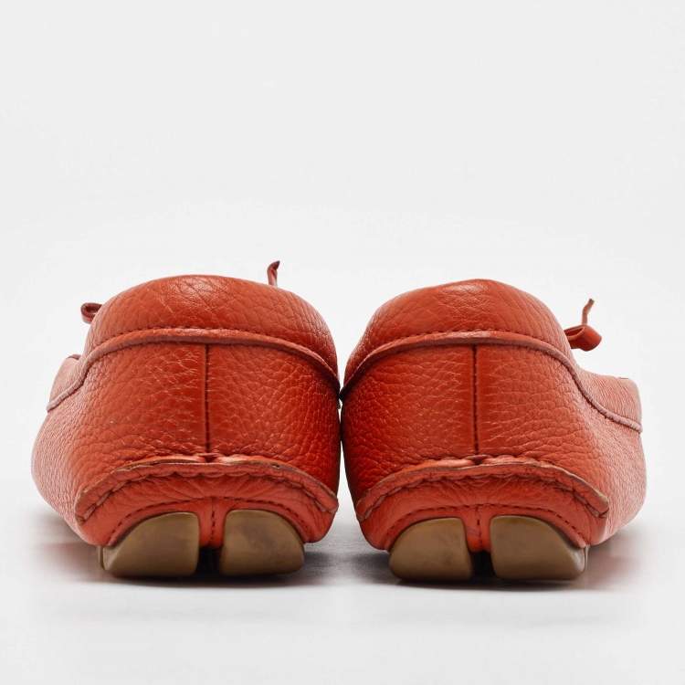 Pre Owned Prada Orange Leather Penny Loafers Size 39