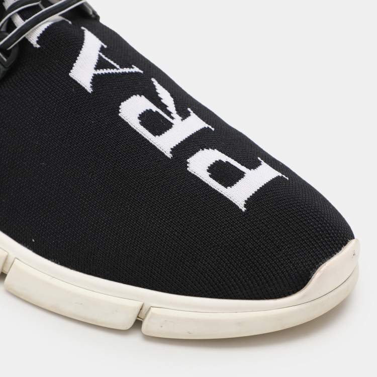 Pre Owned Prada Black Fabric Knit Fabric Low Top Sneakers Size 39