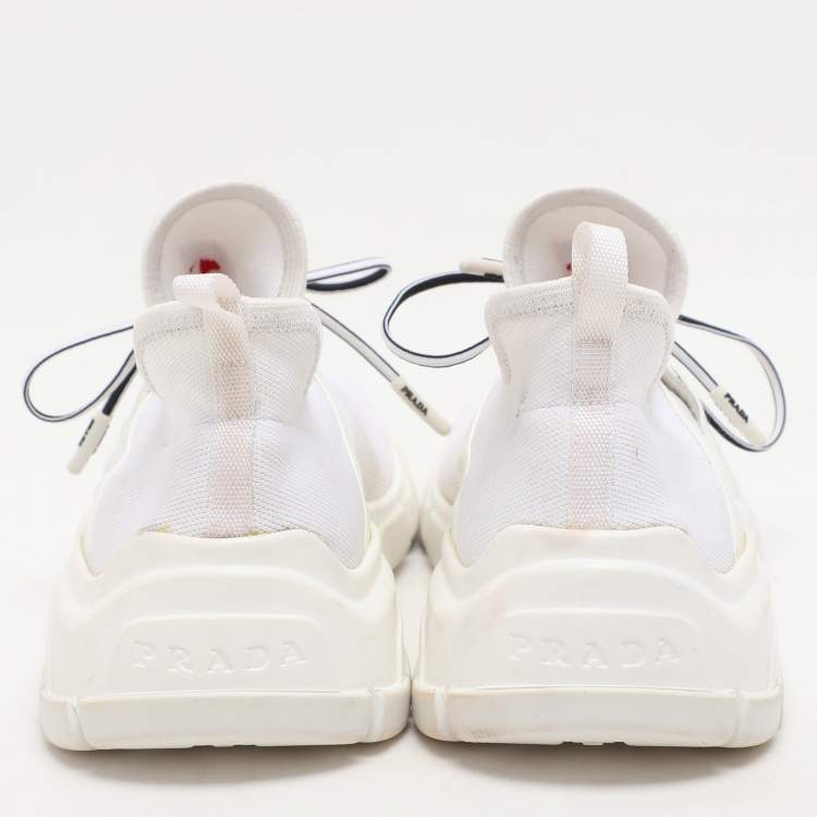 مملوكة مسبقًا Prada White/Red Knit Fabric Low Top Sneakers Size 38