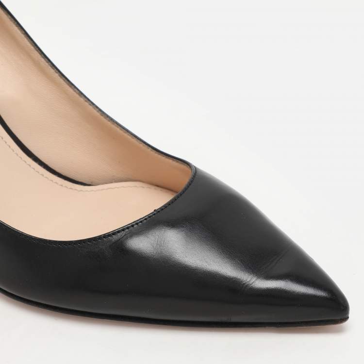 Pre Owned Prada Black Leather Pointed Toe Pumps Size 38.5