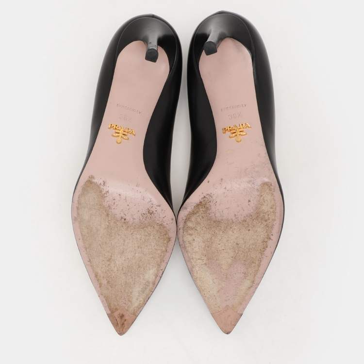 Pre Owned Prada Black Leather Pointed Toe Pumps Size 38.5