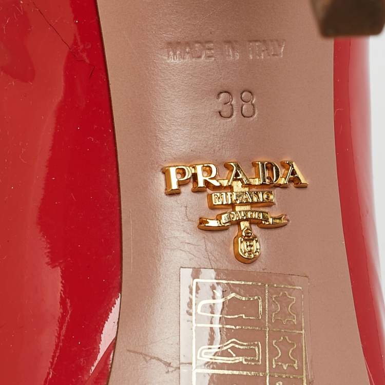 Pre Owned Prada Coral Pink Patent Leather Peep Toe Pumps Size 38