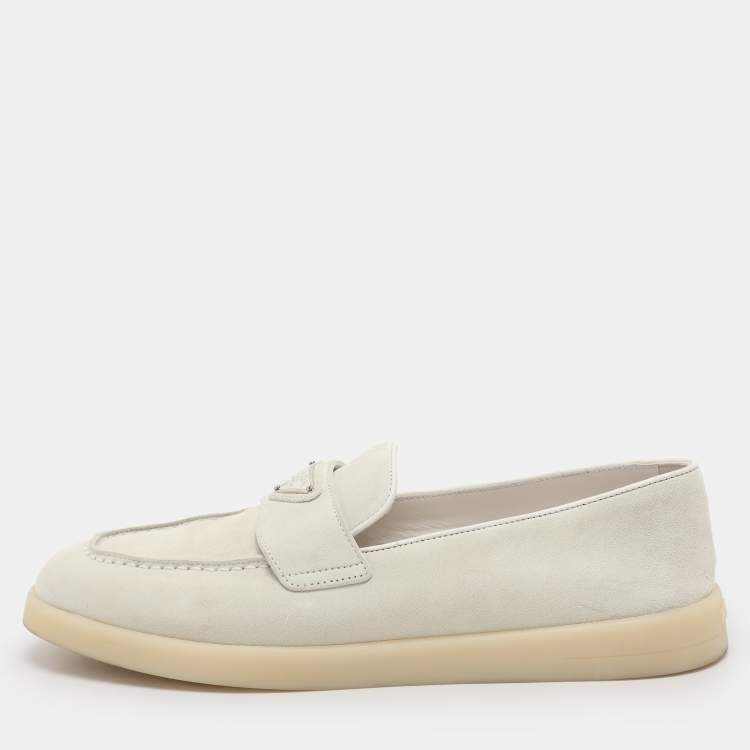 Pre Owned Prada Off White Suede Logo Loafers Size 39
