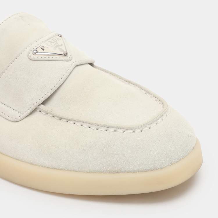 Pre Owned Prada Off White Suede Logo Loafers Size 39