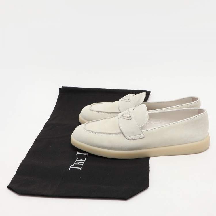 Pre Owned Prada Off White Suede Logo Loafers Size 39