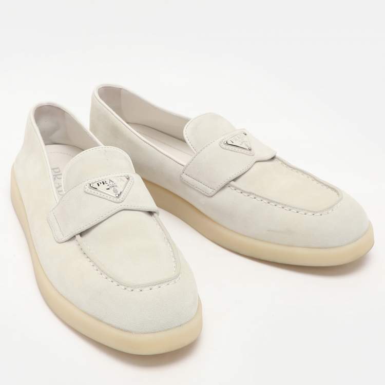 Pre Owned Prada Off White Suede Logo Loafers Size 39