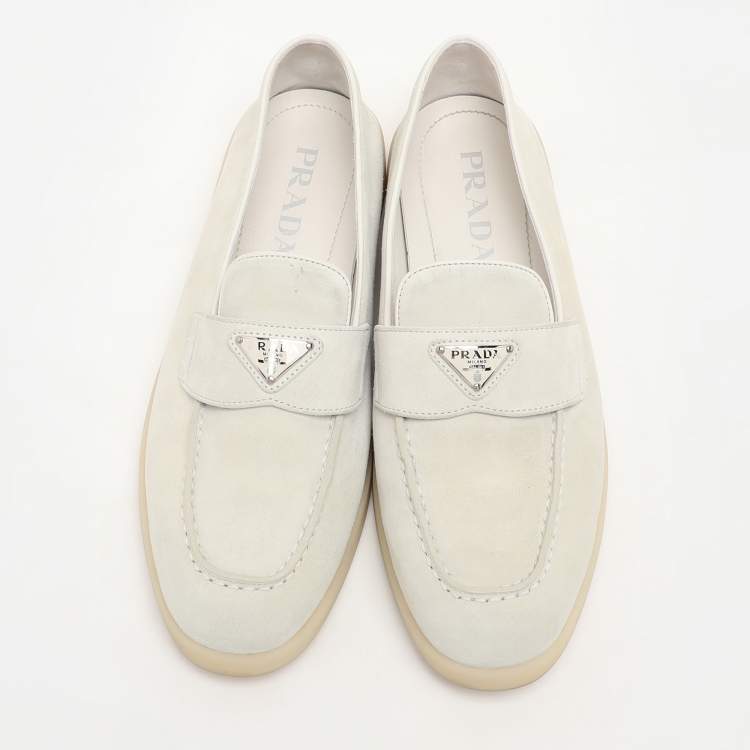 Pre Owned Prada Off White Suede Logo Loafers Size 39