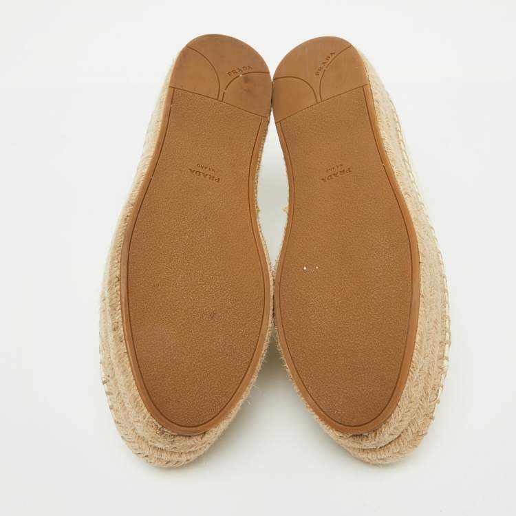 Pre Owned Prada White Leather Platform Espadrille Lace Up Sneakers Size 38