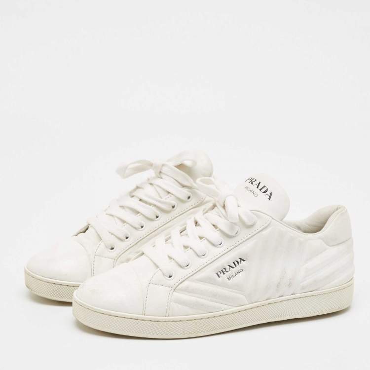 Pre Owned Prada White Leather Lace Up Low Top Sneakers Size 39