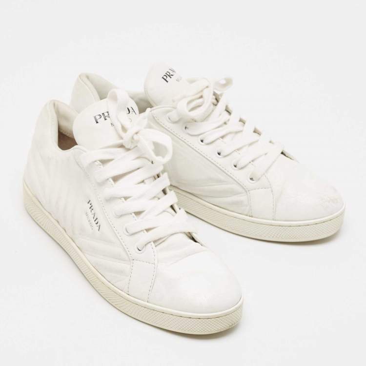 Pre Owned Prada White Leather Lace Up Low Top Sneakers Size 39