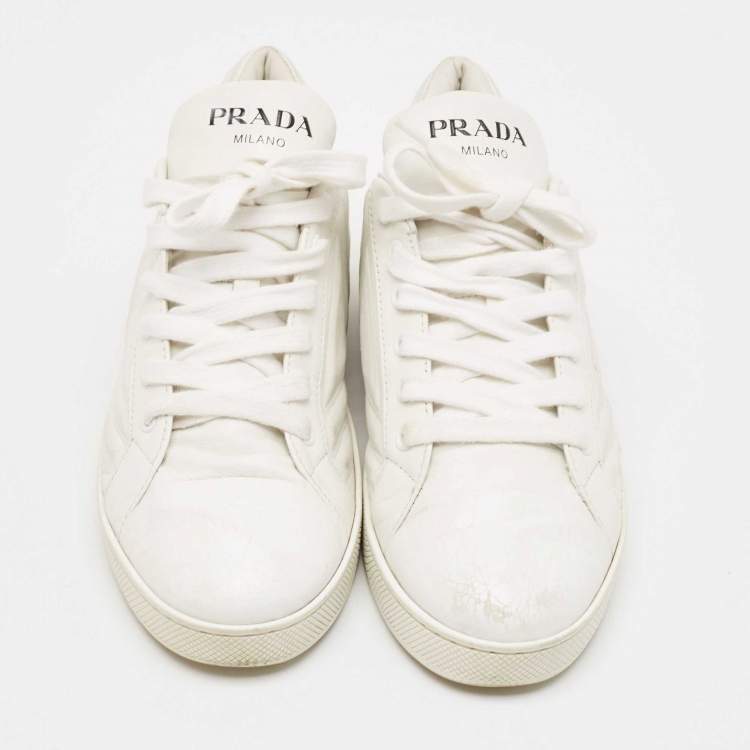 Pre Owned Prada White Leather Lace Up Low Top Sneakers Size 39