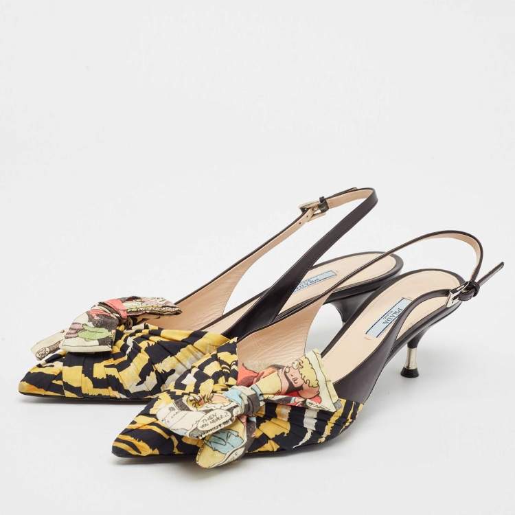 Pre Owned Prada Multicolor Leather and Fabric Bow Slingback Pumps Size 41