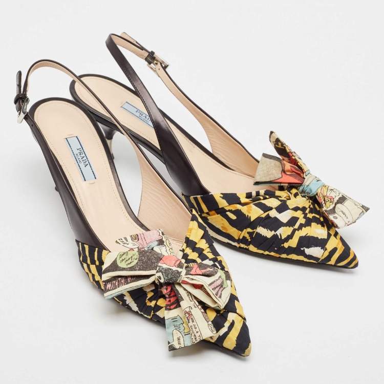 Pre Owned Prada Multicolor Leather and Fabric Bow Slingback Pumps Size 41