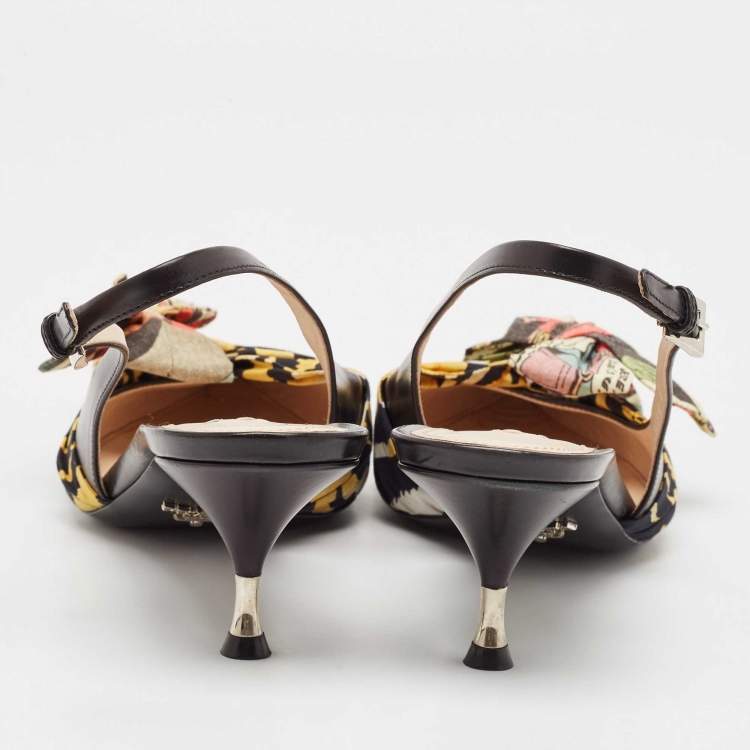 Pre Owned Prada Multicolor Leather and Fabric Bow Slingback Pumps Size 41
