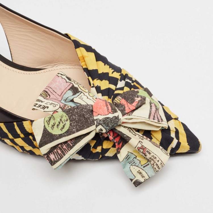 Pre Owned Prada Multicolor Leather and Fabric Bow Slingback Pumps Size 41