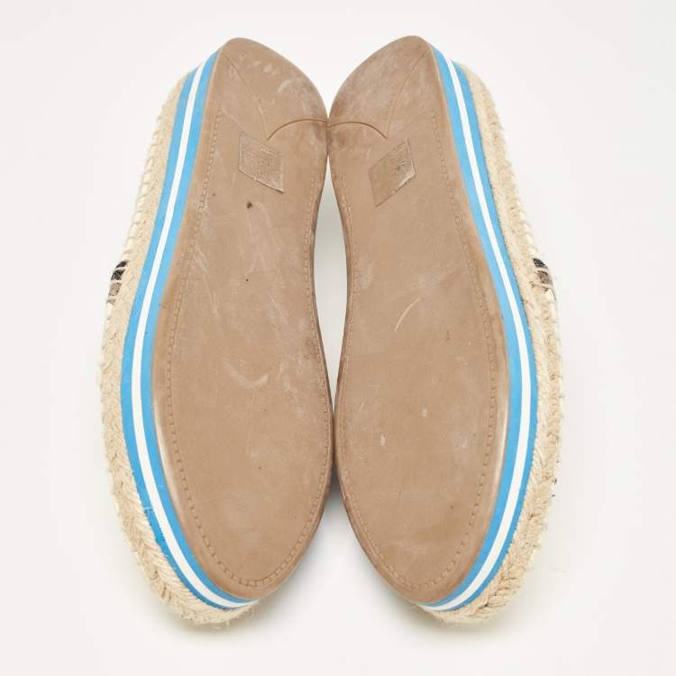 Pre Owned Prada Cream/Brown Woven Leather Slip On Espadrille Flats Size 39