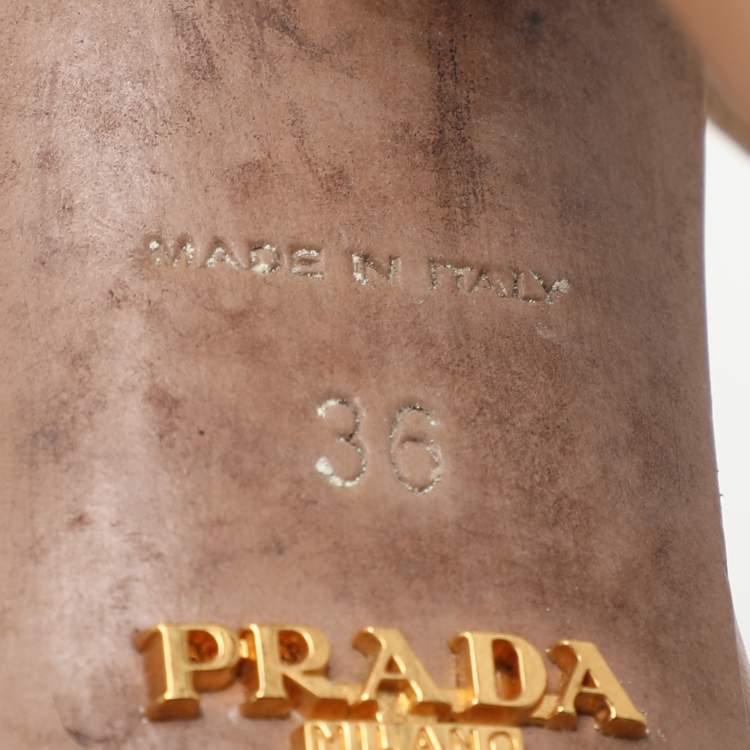 Pre Owned Prada Light Brown Leather Cut Out Platform Ankle Strap Sandals Size 36