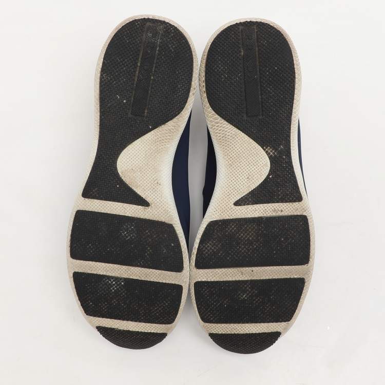 Pre Owned Prada Blue Nylon Catch Me If You Can Crystal Embellished Slip On Sneakers Size 35.5