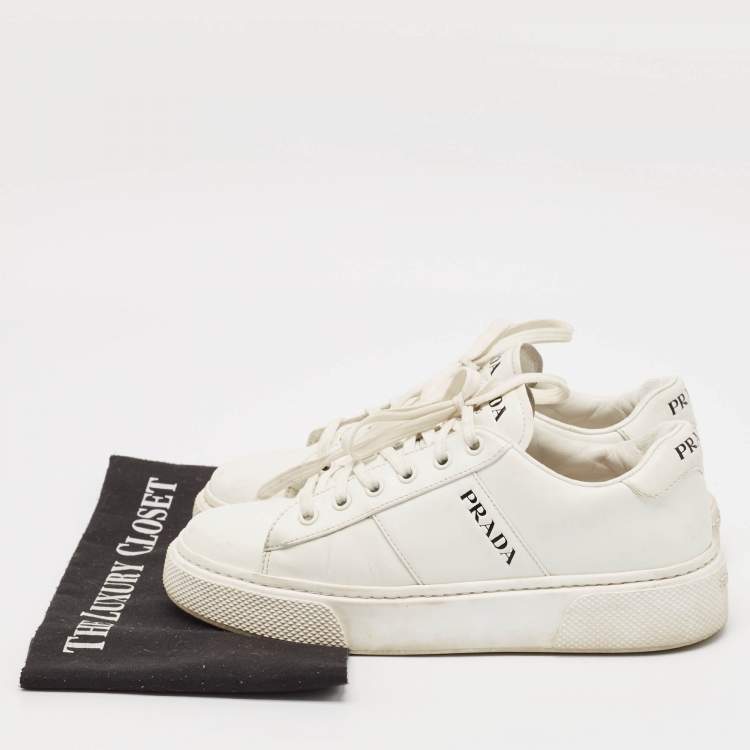 Pre Owned Prada White  Leather  Lace Up Trainer Sneakers Size 36.5 