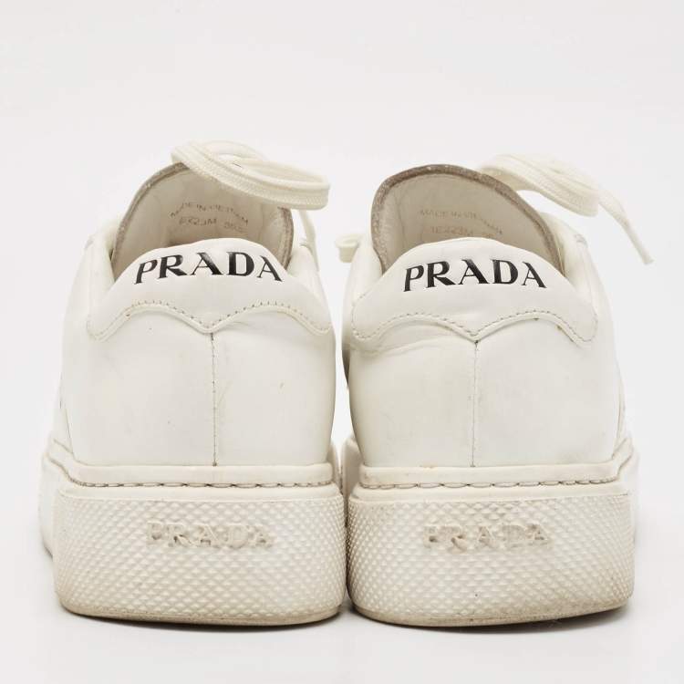 Pre Owned Prada White  Leather  Lace Up Trainer Sneakers Size 36.5 