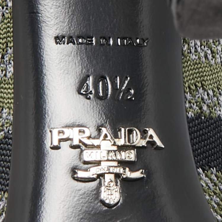 Pre Owned Prada Green Printed Knit Fabric Pointed Toe Pumps Size 40.5