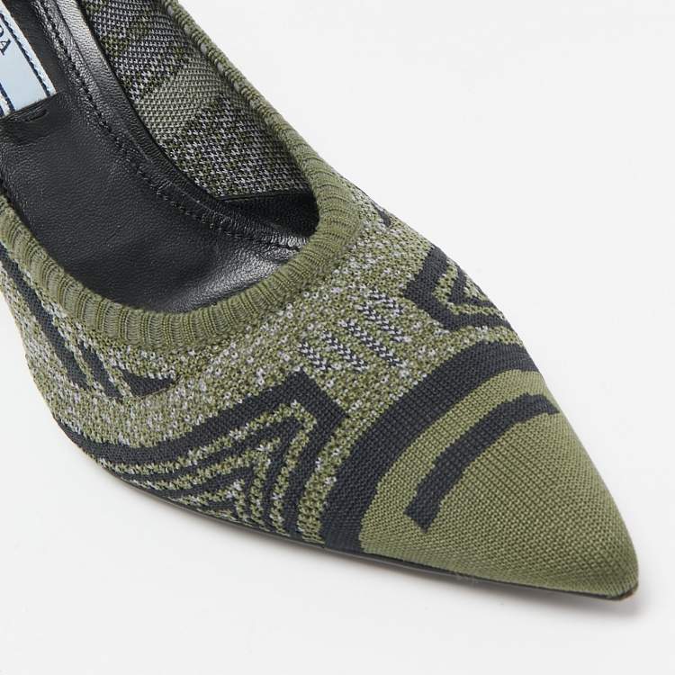 Pre Owned Prada Green Printed Knit Fabric Pointed Toe Pumps Size 40.5