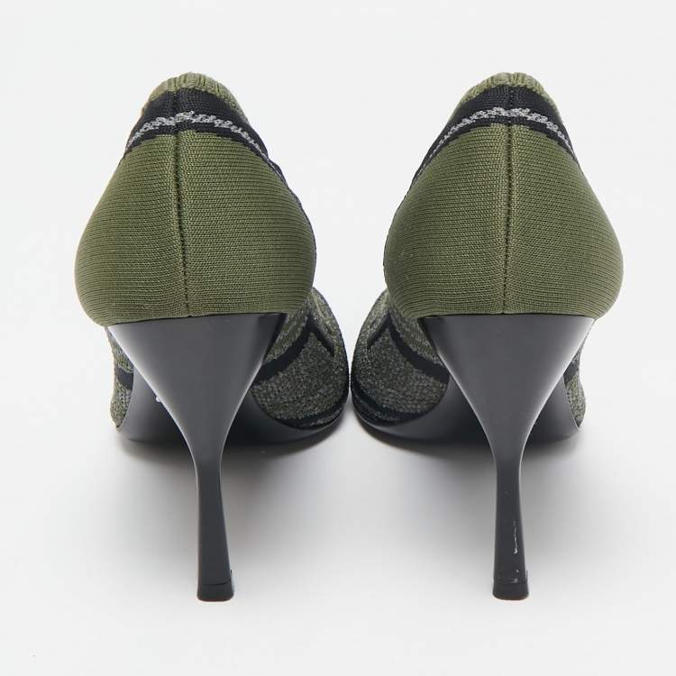 Pre Owned Prada Green Printed Knit Fabric Pointed Toe Pumps Size 40.5
