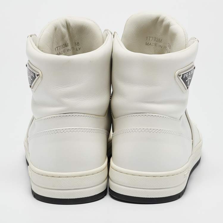 Pre Owned Prada White Leather New Avenue High Top Sneakers Size 38