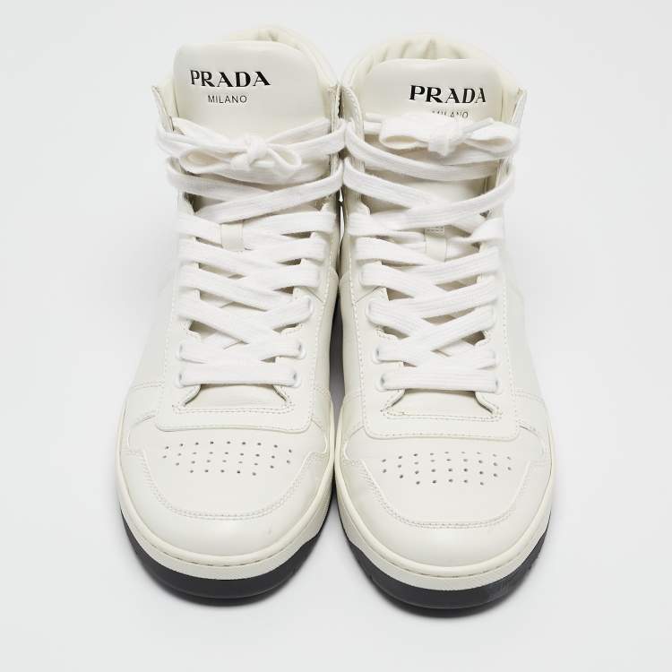 Pre Owned Prada White Leather New Avenue High Top Sneakers Size 38