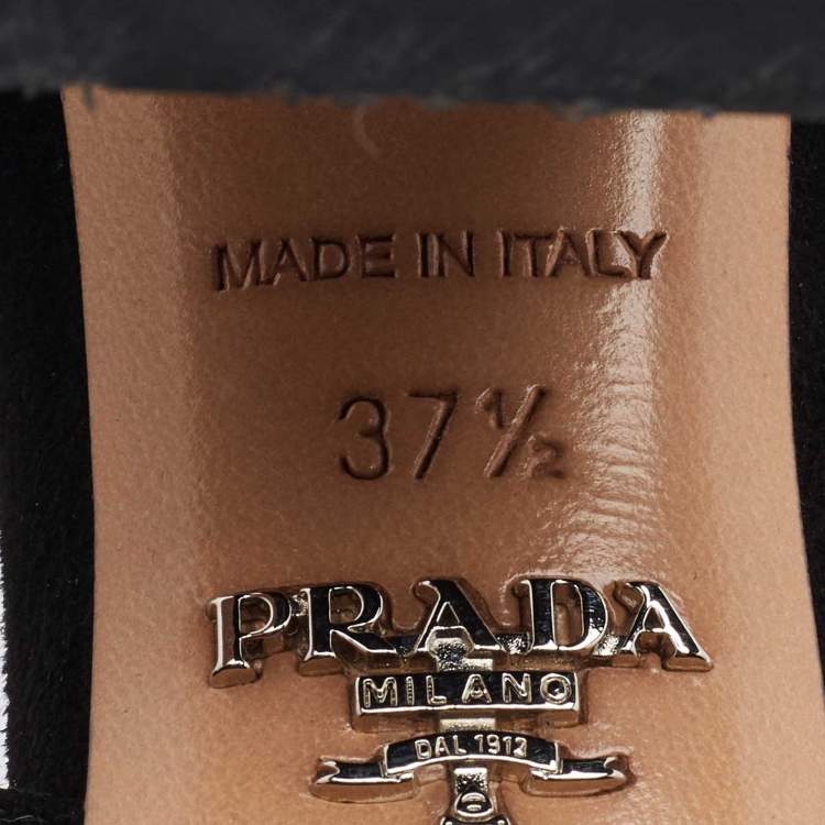 Pre Owned  Prada Black Suede Grommet Block Heel Slingback Sandals Size 37.5