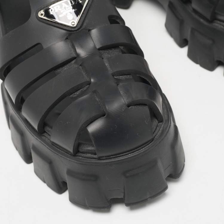 Pre Owned Prada Black Rubber Monolith Ankle Strap Sandals Size 39