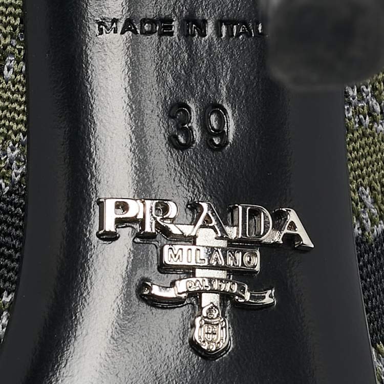 Pre Owned Prada Green/Black Printed Knit Fabric Pointed Toe Pumps Size 39