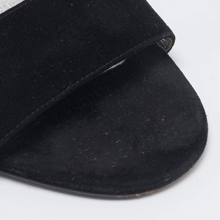 Pre Owned Prada Black Suede Ankle Strap Block Heel Sandals Size 39