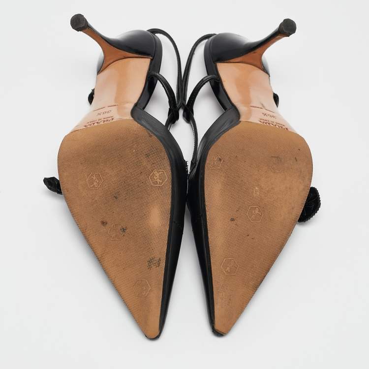 Pre Owned Prada Black Leather Pointed Toe Slingback Pumps Size 36.5