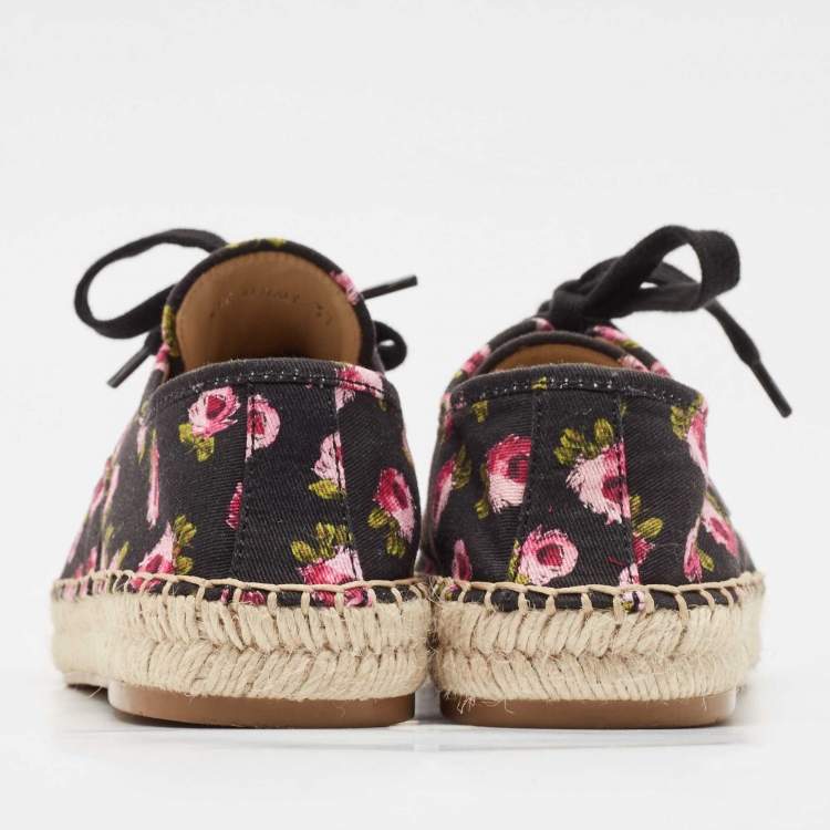 Pre Owned Prada Multicolor Canvas Lace Up Floral Print Espadrilles Size 37