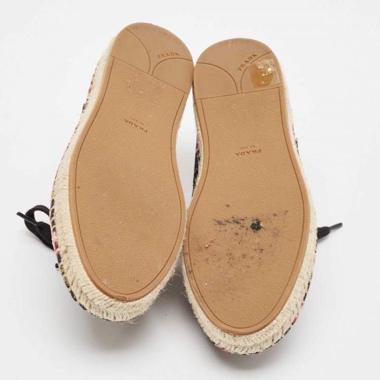 Pre Owned Prada Multicolor Canvas Lace Up Floral Print Espadrilles Size 37