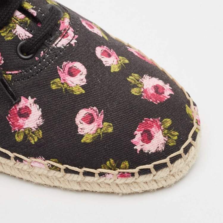 Pre Owned Prada Multicolor Canvas Lace Up Floral Print Espadrilles Size 37