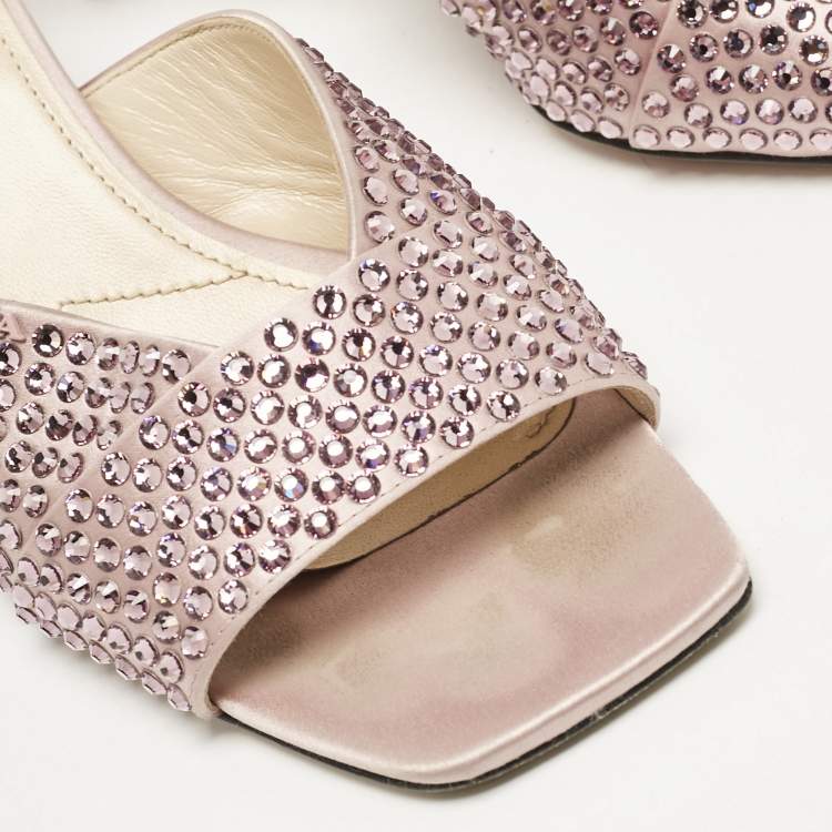 Pre Owned Prada Pink Satin Crystal Embellished Slide Sandals Size 40