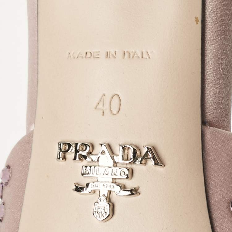 Pre Owned Prada Pink Satin Crystal Embellished Slide Sandals Size 40