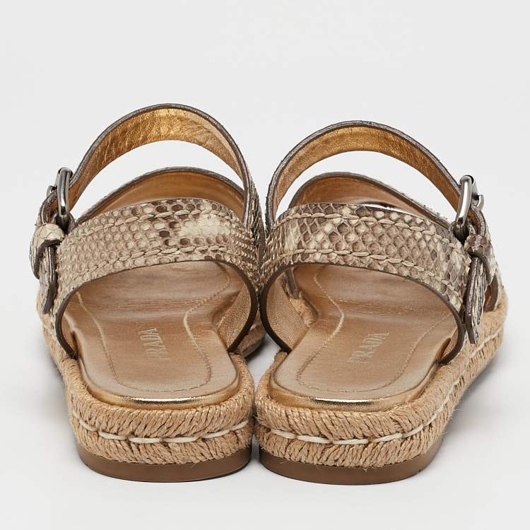 Pre Owned Prada Brown Python Leather Slingback Espadrille Flats Size 38