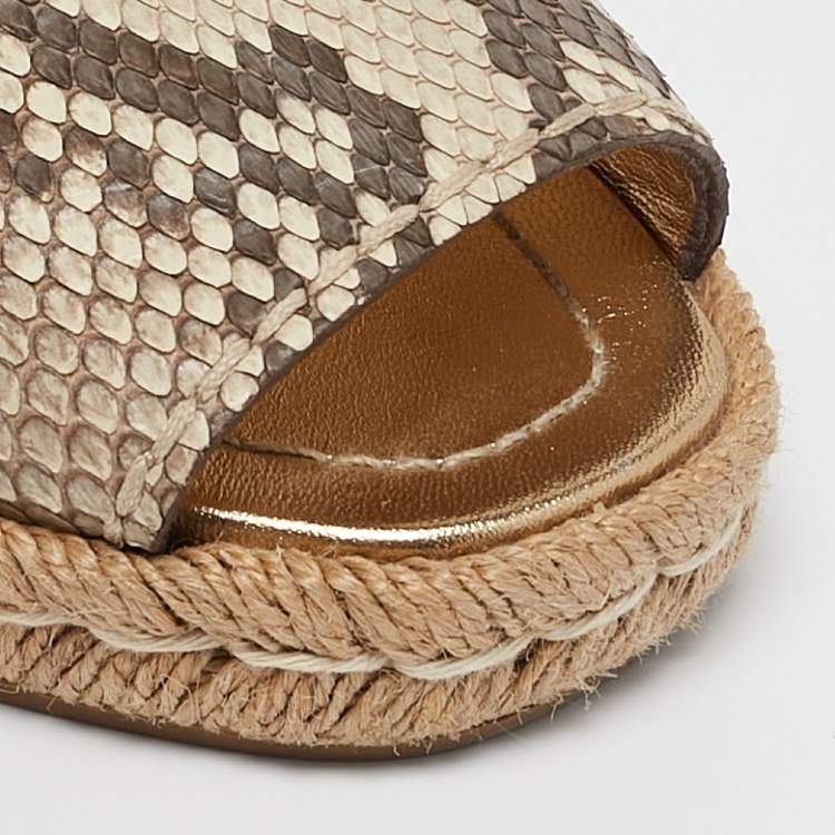 Pre Owned Prada Brown Python Leather Slingback Espadrille Flats Size 38