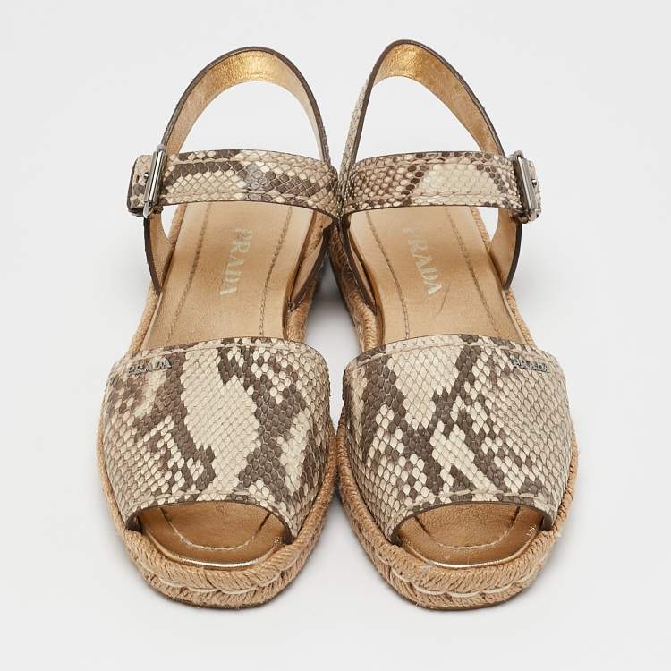 Pre Owned Prada Brown Python Leather Slingback Espadrille Flats Size 38