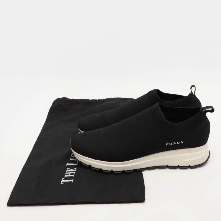 Pre Owned Prada Black Knit Fabric Low Top Sneakers Size 38