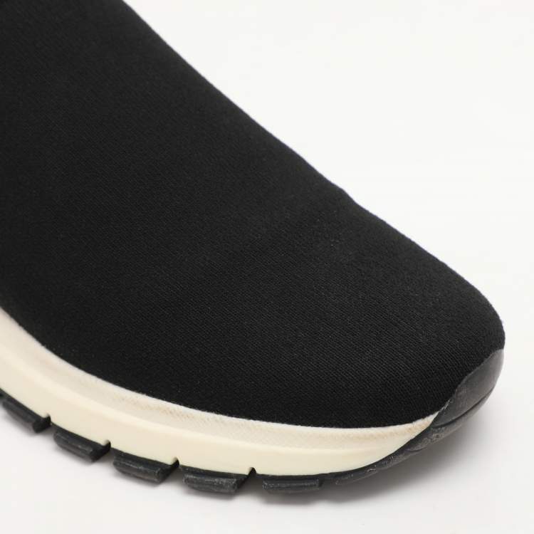 Pre Owned Prada Black Knit Fabric Low Top Sneakers Size 38