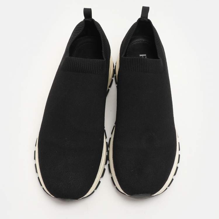 Pre Owned Prada Black Knit Fabric Low Top Sneakers Size 38