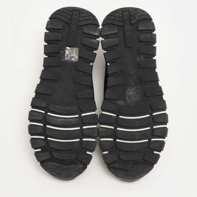 Pre Owned Prada Black Knit Fabric Low Top Sneakers Size 38